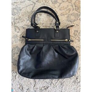 Nannini Soft Black Leather Satchel Shoulder Bag Gold Accents